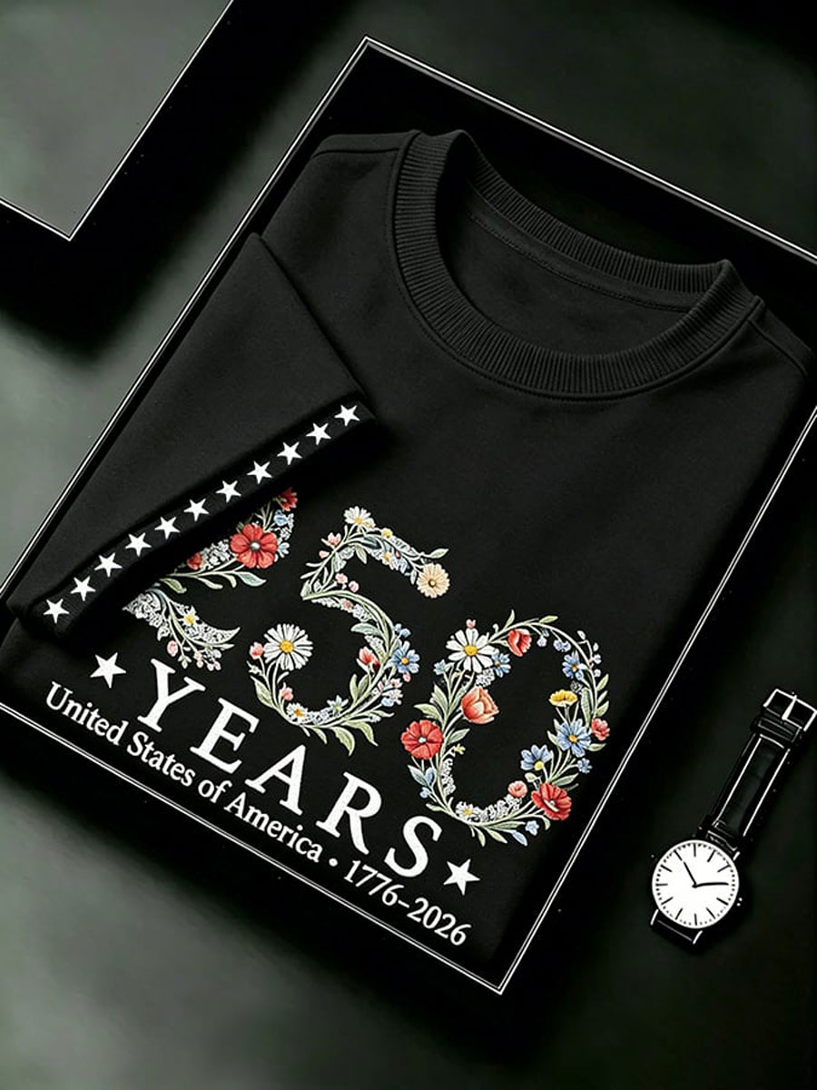 Men's Retro 1776–2026 250 Year Flower Art Printed Top