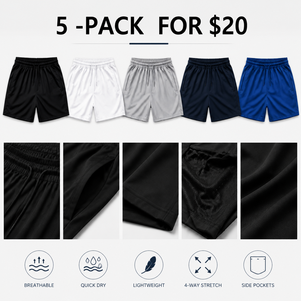 Everyday Comfort Athletic Drawstring Shorts for Men