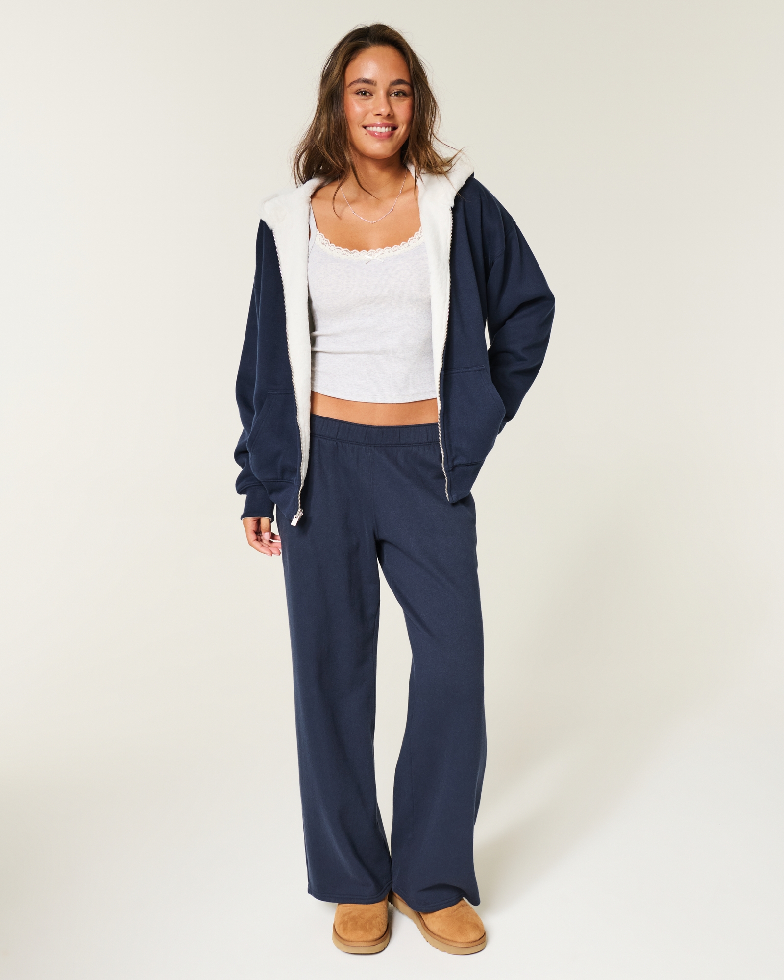 Reversible Faux Fur-Lined Fleece Zip-Up Hoodie
