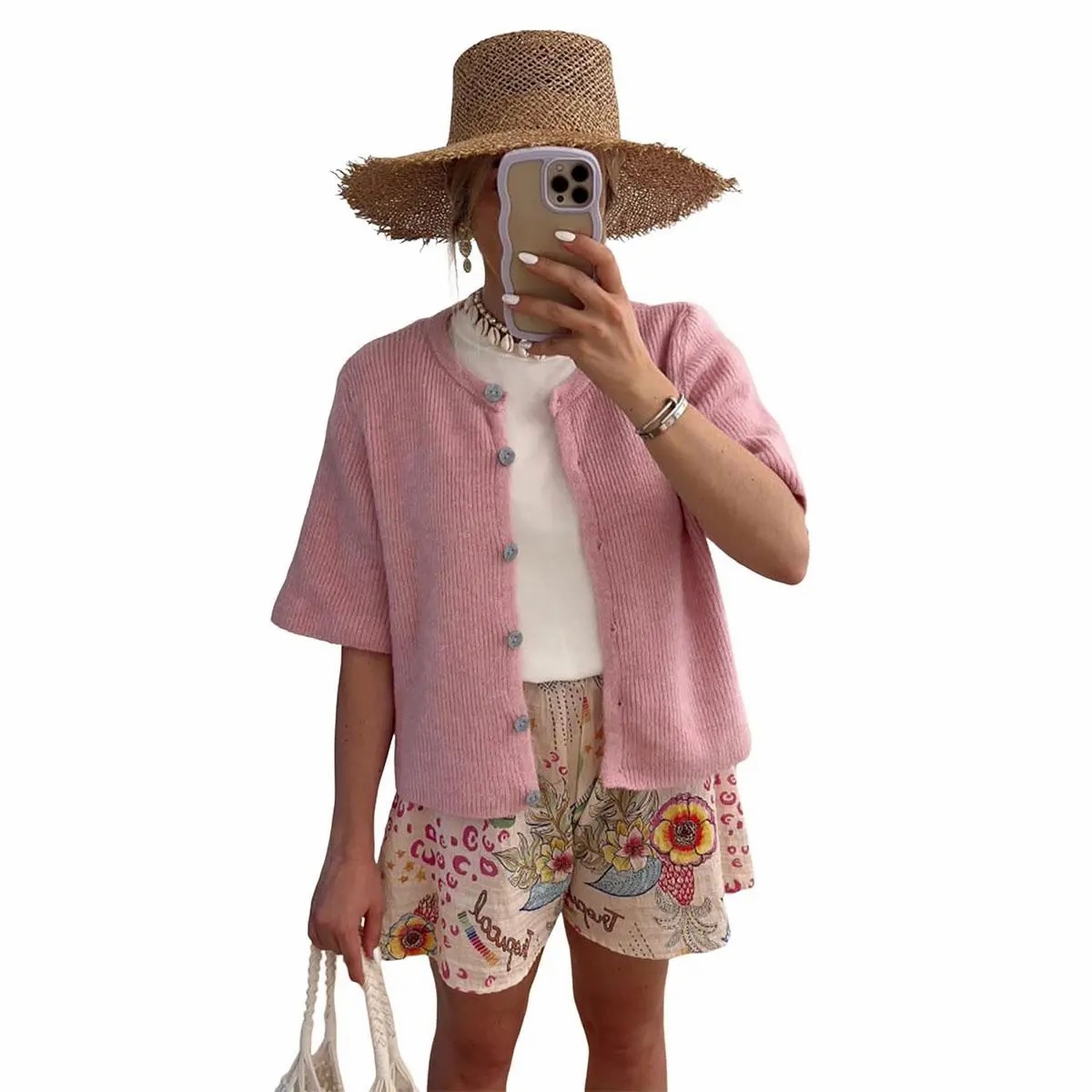 Women's Short Sleeve Ribbed Knit Cardigan – Lightweight Button Down Layering Top