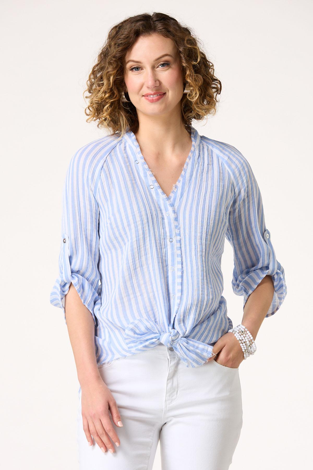 Textured Striped Snap Button Top