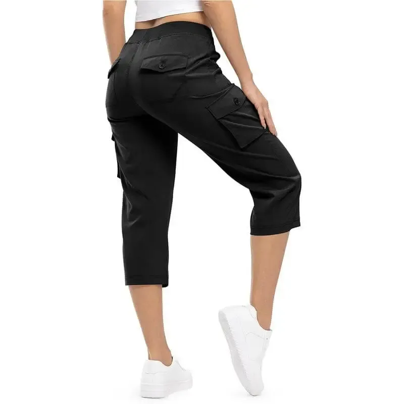 Women’s lightweight, quick-dry hiking capris with 6 pockets, loose fit, plus sizes available, ideal for outdoor trips, workouts, and casual wear, great for moms over 30.
