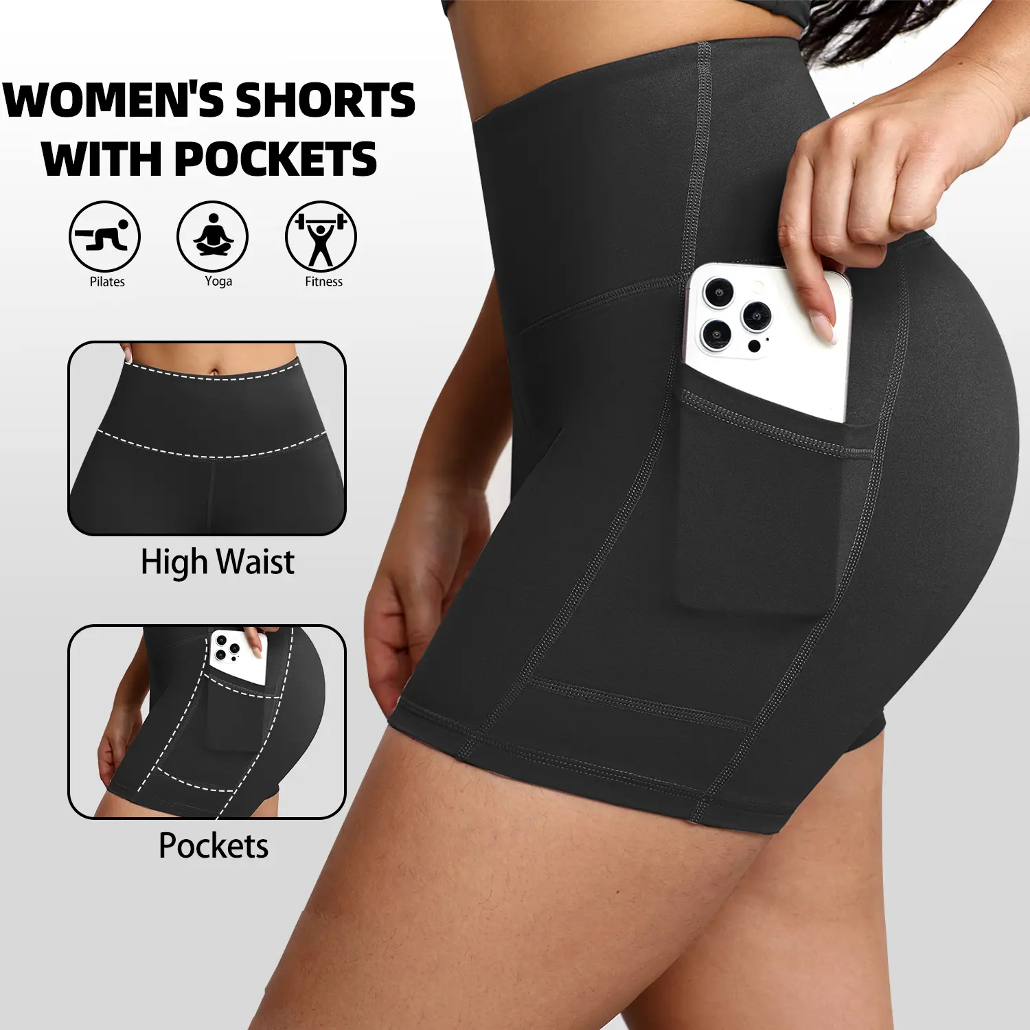 Women's High Waist Yoga Biker Shorts with Pocket
