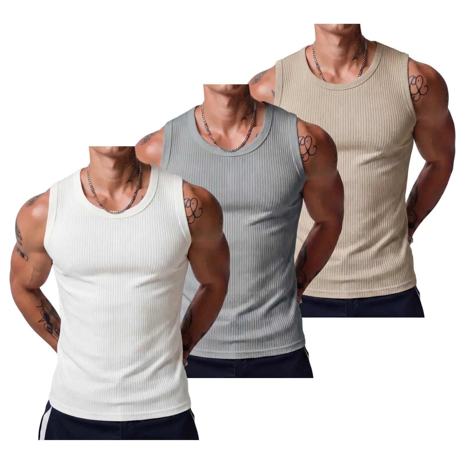 Men's Wide Strap Ribbed Muscle Tank Top