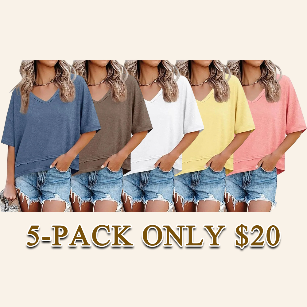 Women's V-Neck Short Sleeve T-Shirt Casual Loose Flowy Basic Summer Flattering Tops