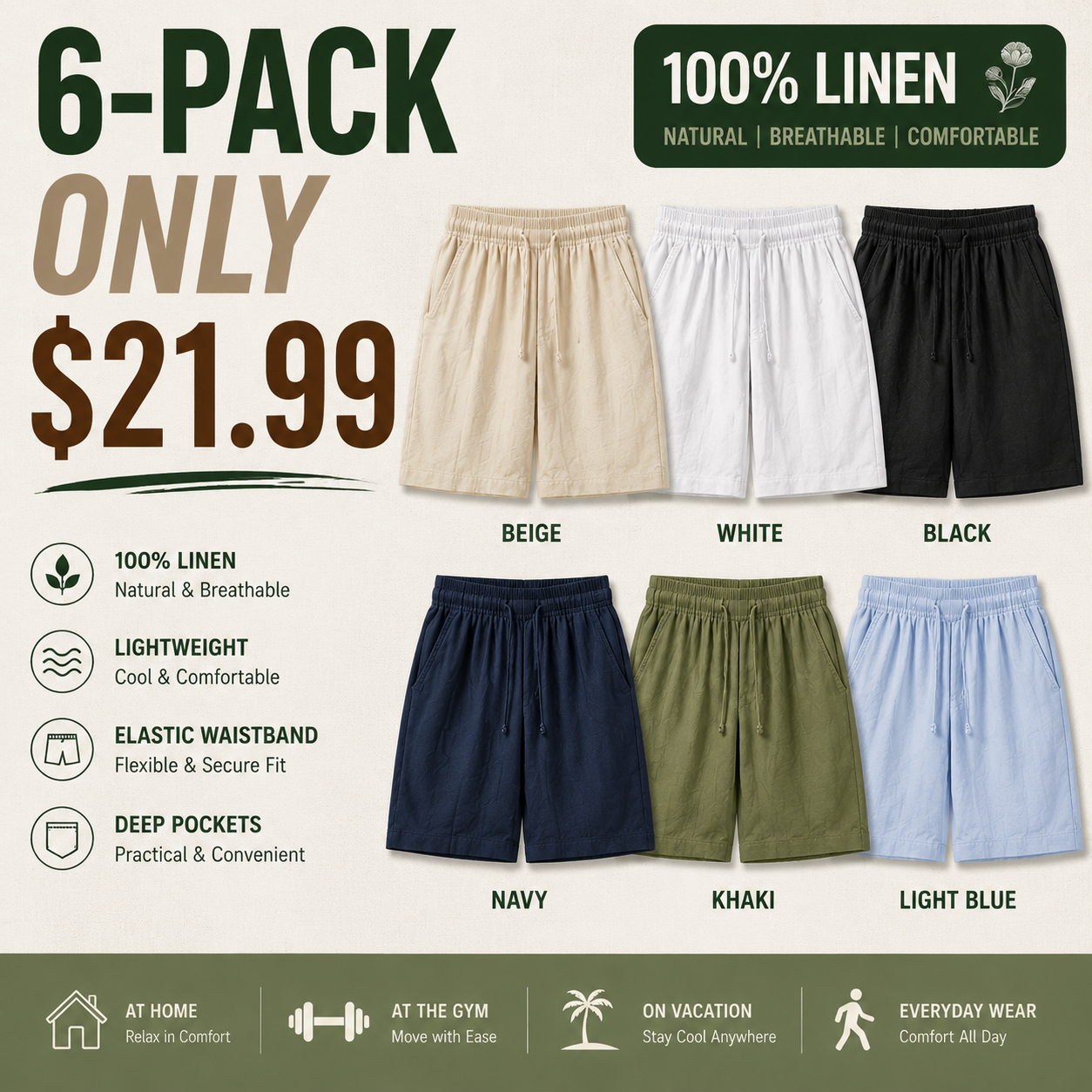 Limited-Time Special Offer: Unisex 100% Linen Shorts