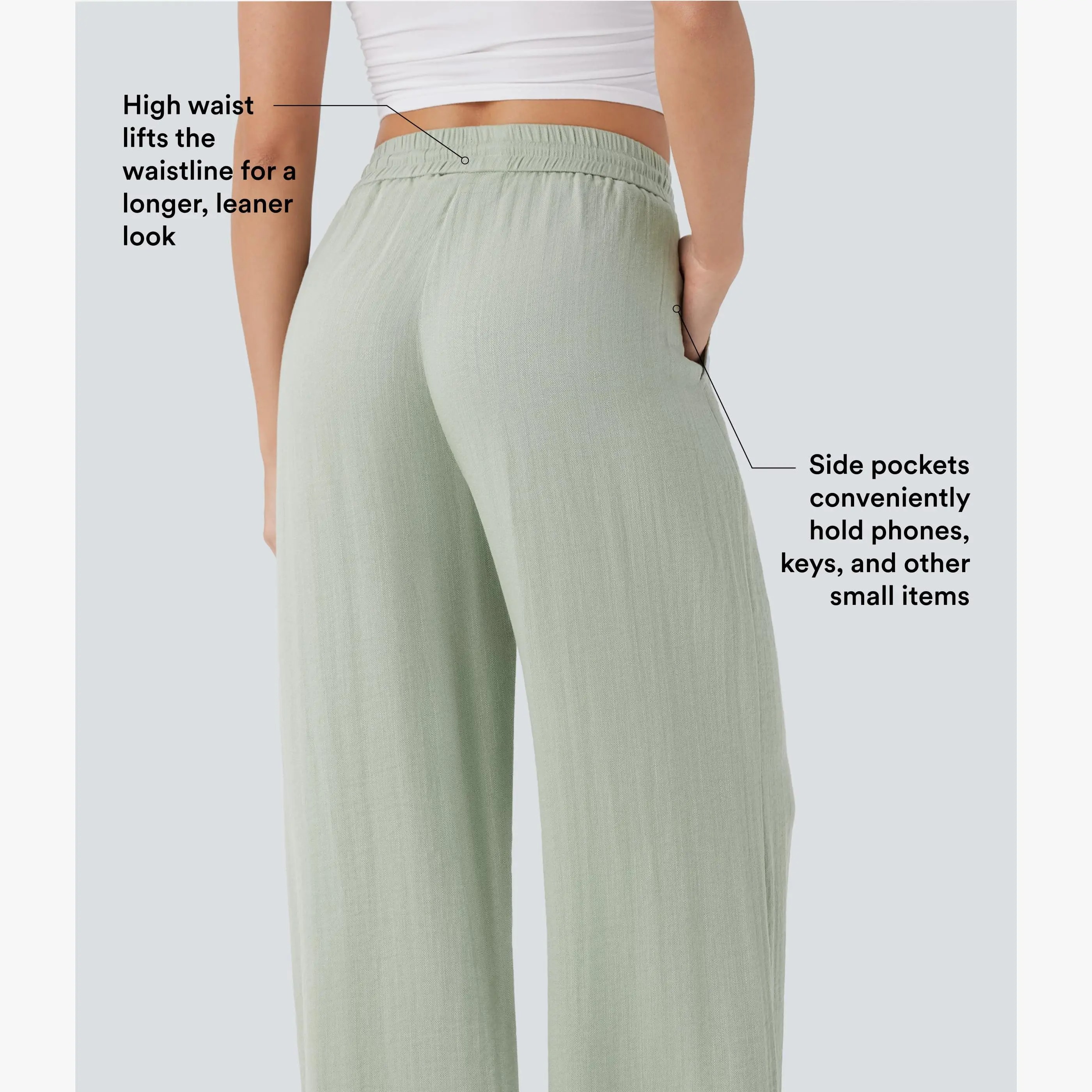 Women's High Waist Drawstring Wide Leg Linen-Feel Casual Pants with Pockets