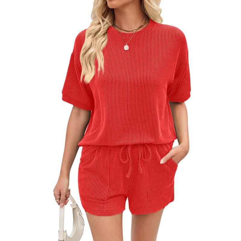 Lounge Sets for Women 2 Piece Outfits Short Sleeve Top and Shorts Pajama Sets Tracksuit Sweatsuits