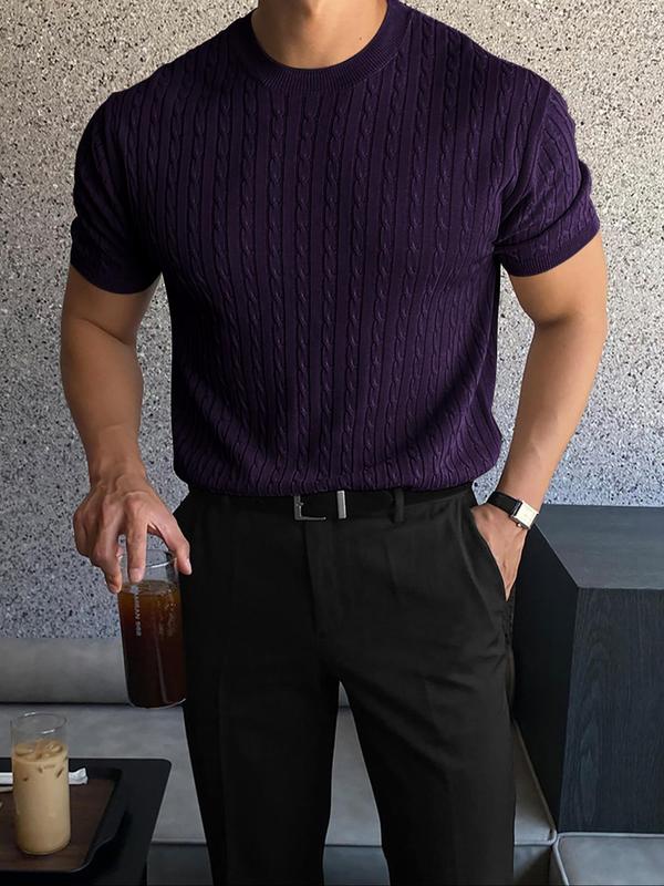 Men’s Slim Cable Knit Crew Neck Top – Lightweight Casual Knit for Spring & Summer