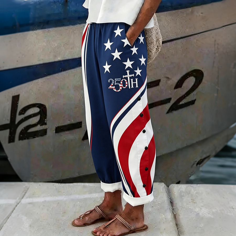 Women's American Flag Art Printed Casual Pants