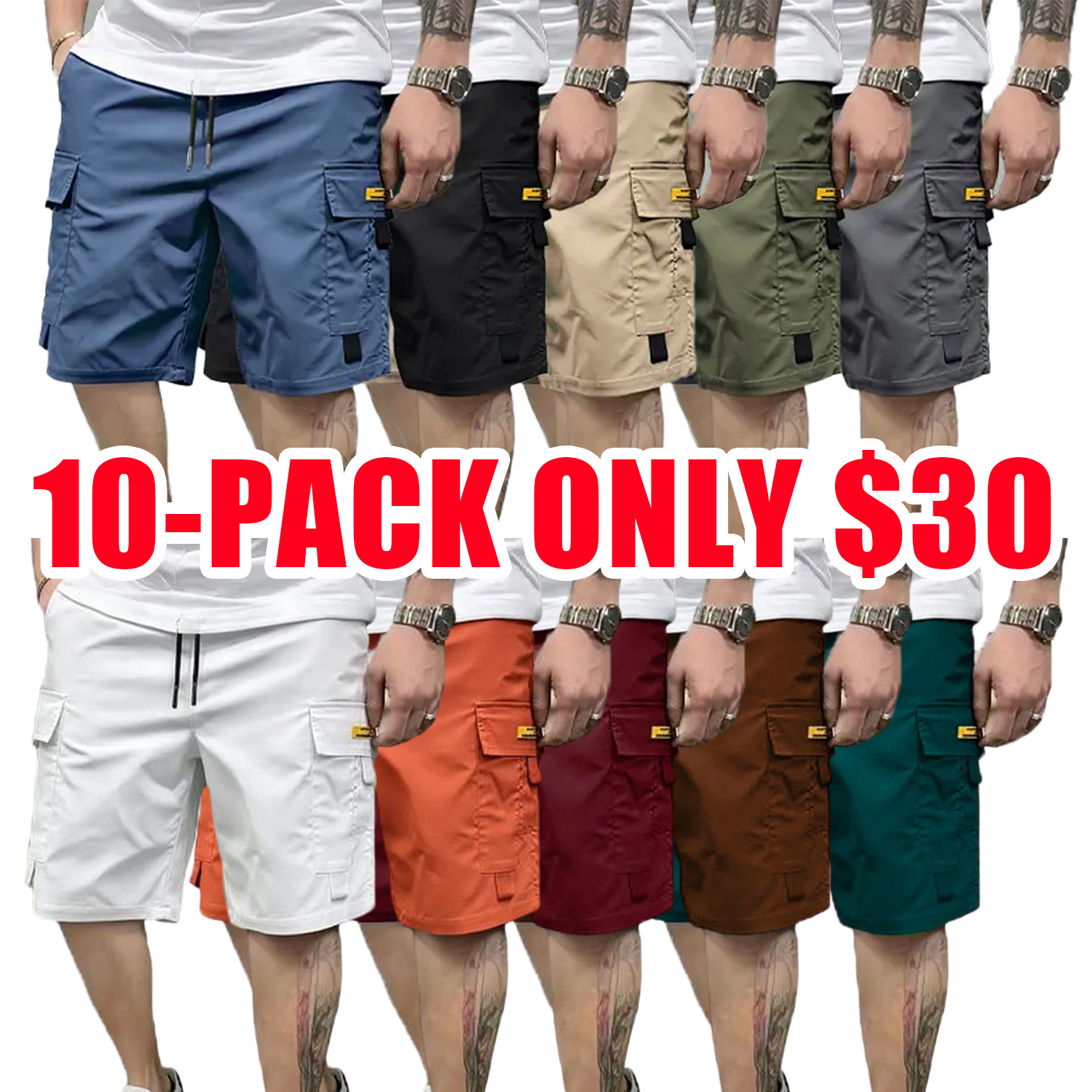Street Style Three-Piece Set!Men's Multi-Pocket Cargo Shorts