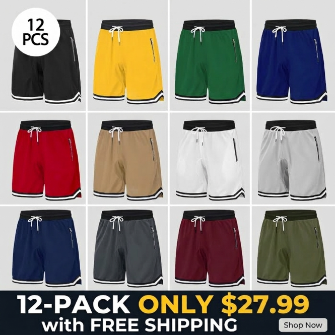 🔥🔥Men’s casual athletic shorts with zippered pockets,  elastic waistband, available in multiple color