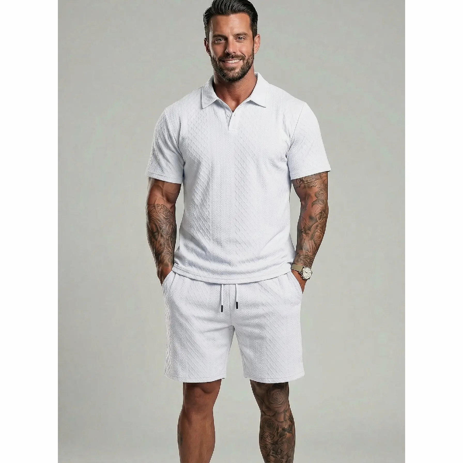 Men’s Casual Polo & Drawstring Shorts 2-Piece Set