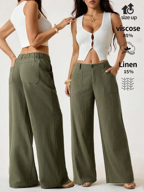 Women's Classical Chic Linen Palazzo Pants Summer Flowy Loose Wide Straight Leg Beach Trousers