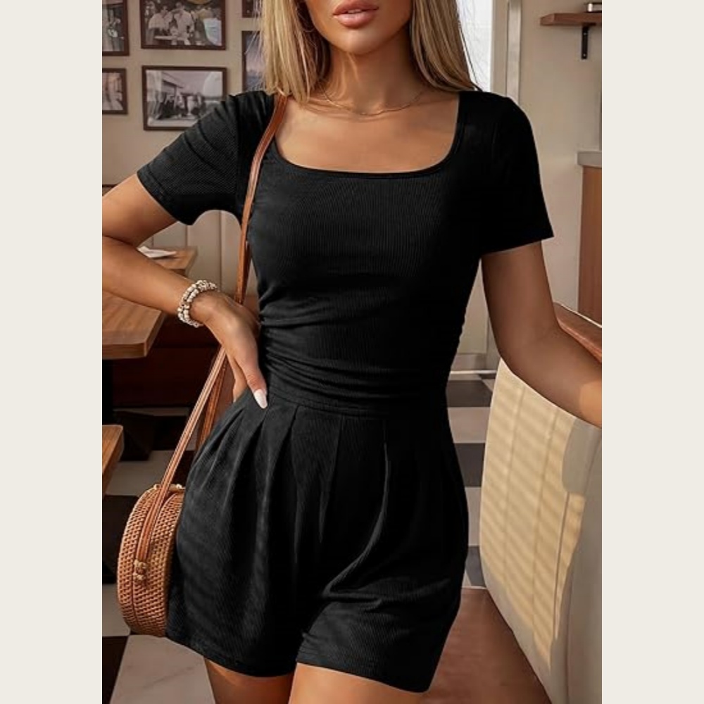 Women's Casual Short Sleeve Knit Romper