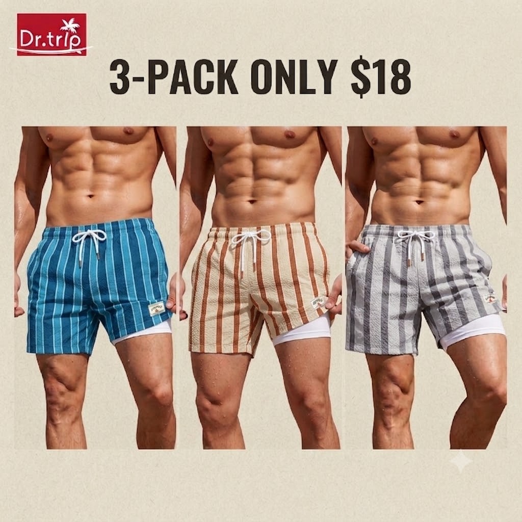 BreezeMax 2-in-1 Striped Quick-Dry Swim Trunks