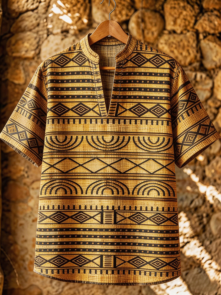 Men’s African Abstract Geometric Art Print Casual Shirt