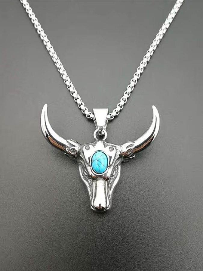 Unisex Turquoise Bull Pendant