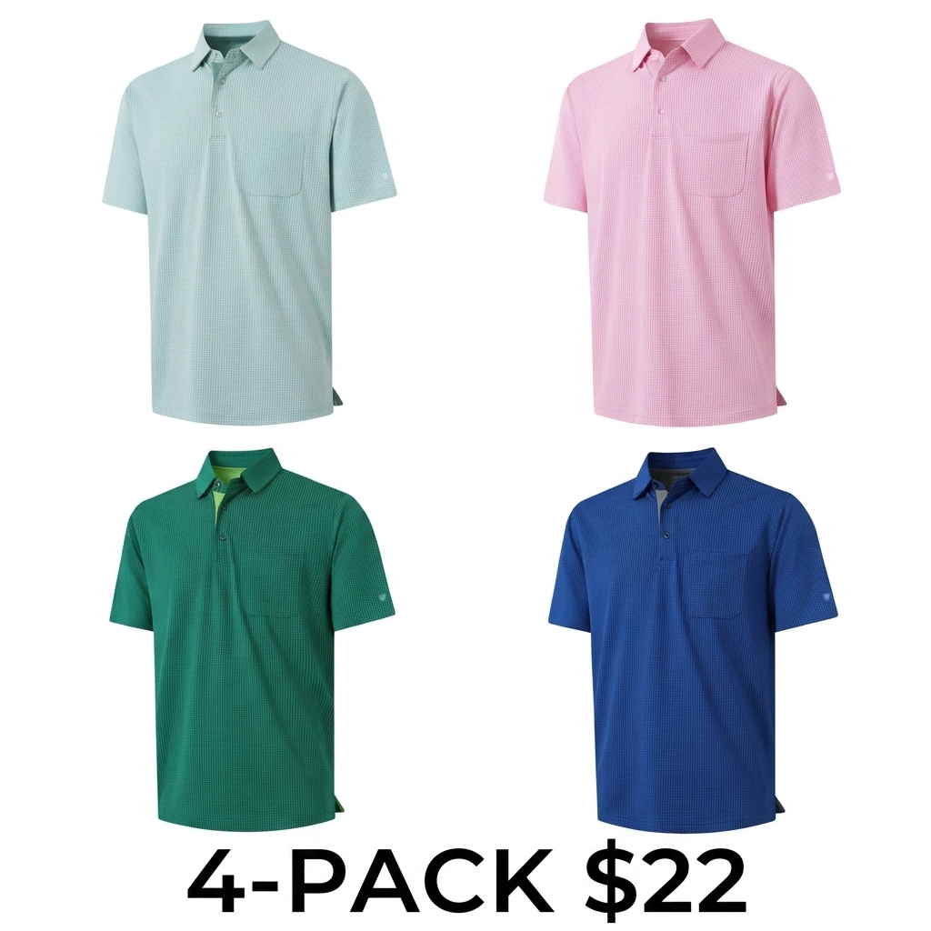Men's Jacquard Polo Shirt with Pocket – Dry Fit Moisture-Wicking Performance Short Sleeve Golf Top