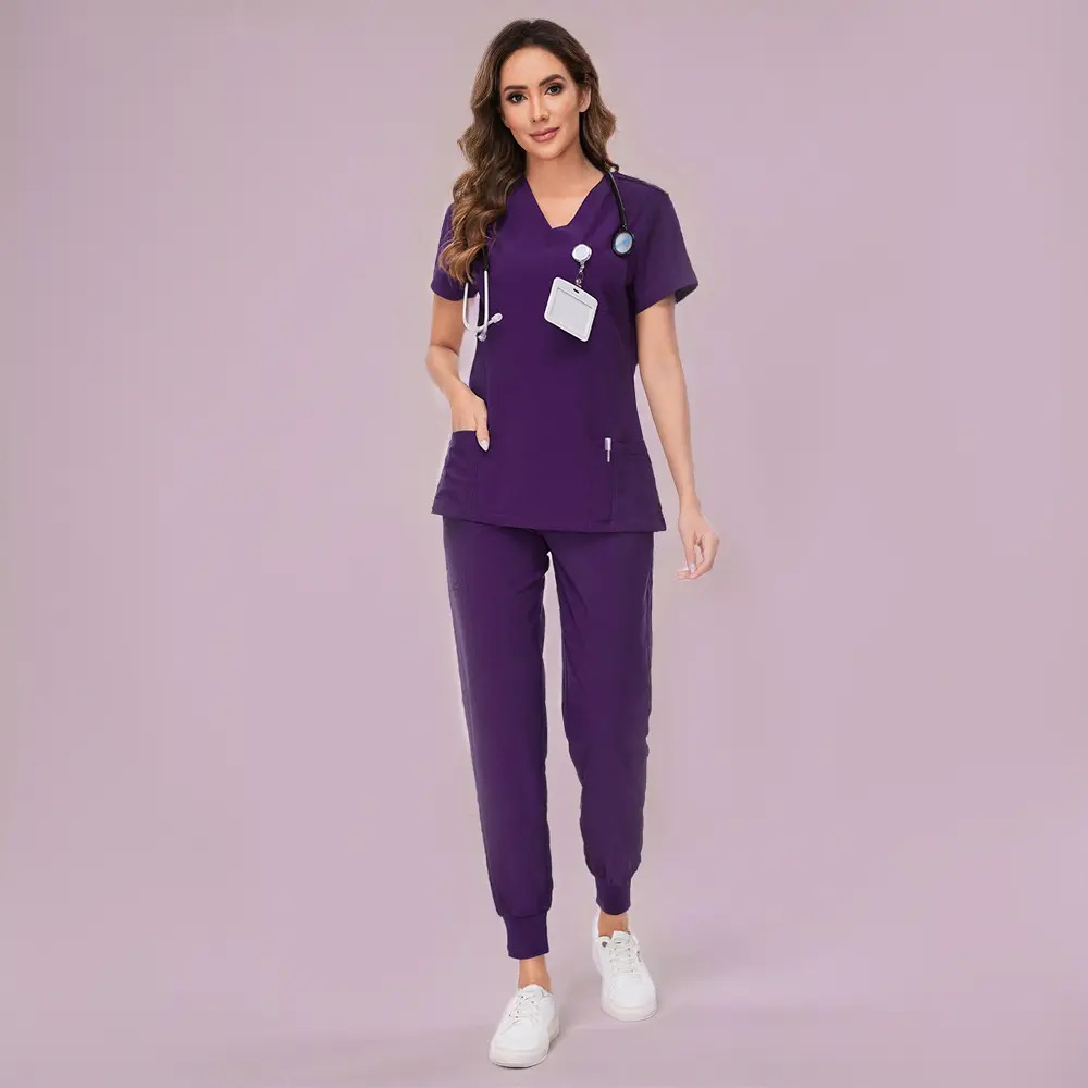 Women's Set — Stretch V-Neck Scrub Top and Jogger-Style Scrub Pants (8 Pockets)