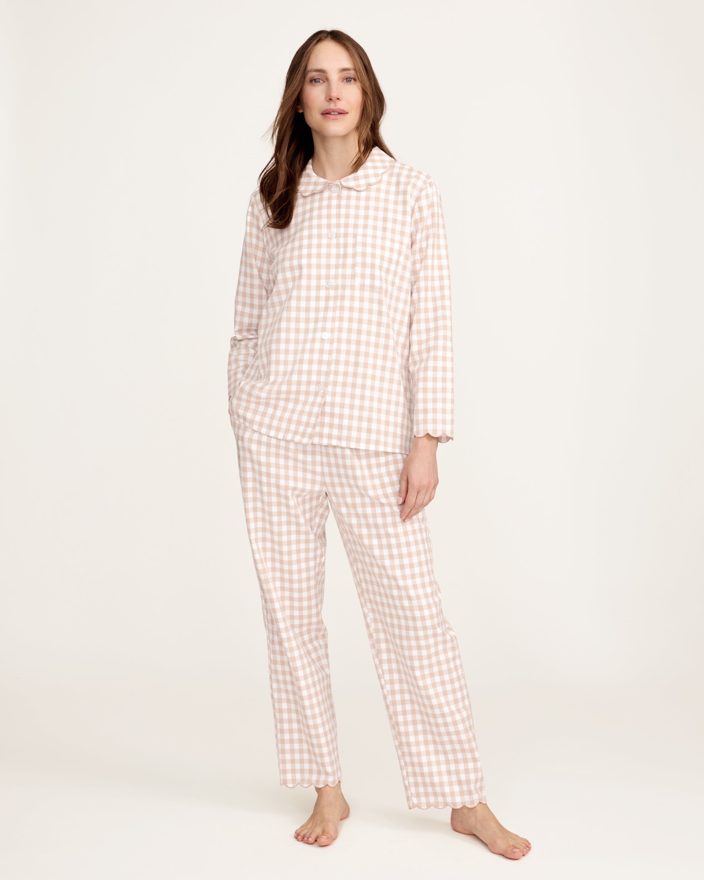 Women's Twill Colette Pajama Set in Camel Gingham