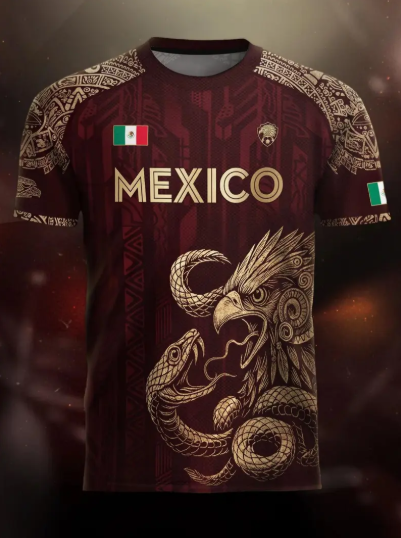 Mexico Aztec Eagle Heritage Soccer Jersey, All over Print, Fitted Casual Style