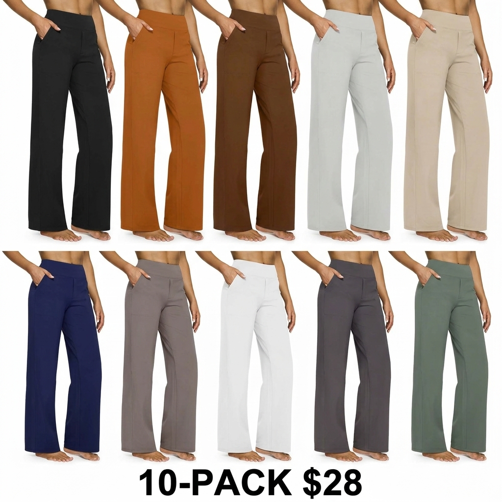 Women's High Waist Wide Leg Pants – Business Casual Yoga Sweatpants with Pockets