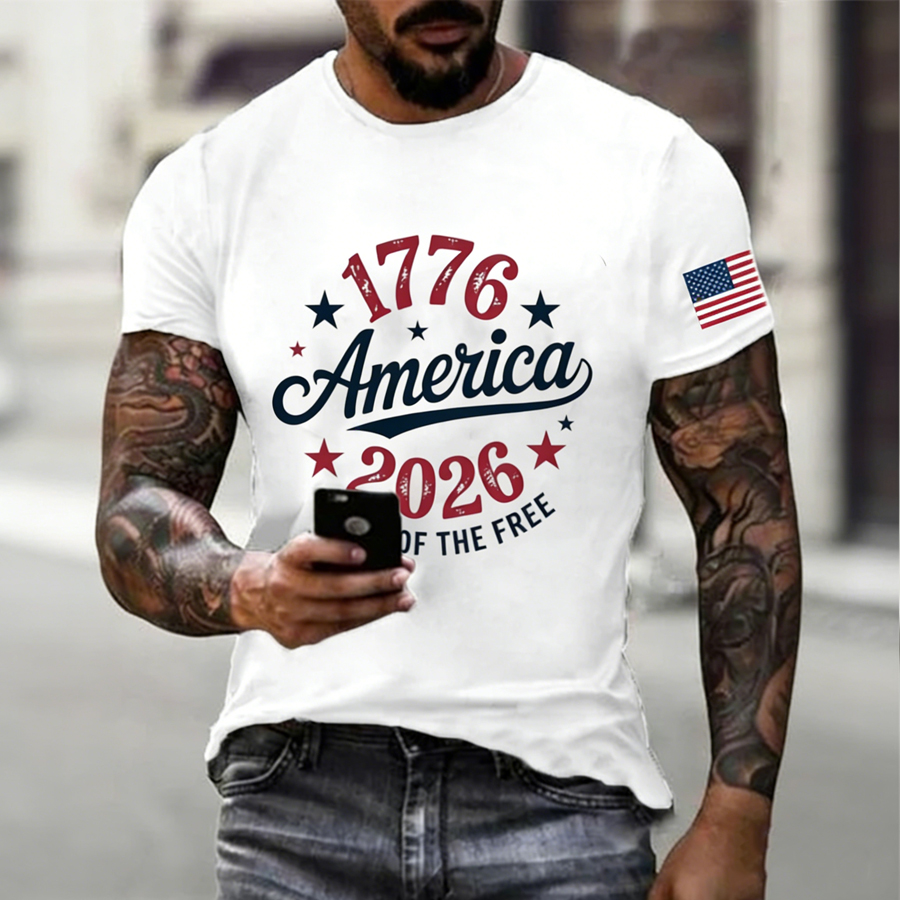 Men'S Flag Printed Short Sleeved Casual T-Shirt