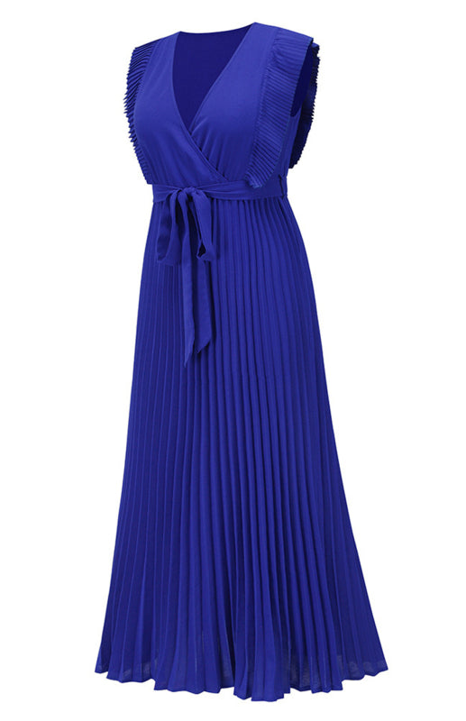 Beach Lotus Leaf Sleeve Chiffon Pleated Skirt Solid Color Dress