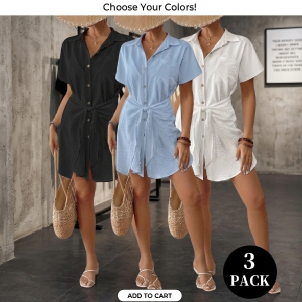 🌴 Women's Short Sleeve Tie Front Swimsuit Cover Up