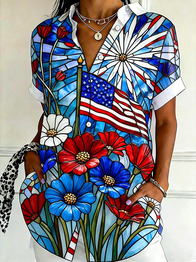 Women's Casual Art Floral Printed Shirt