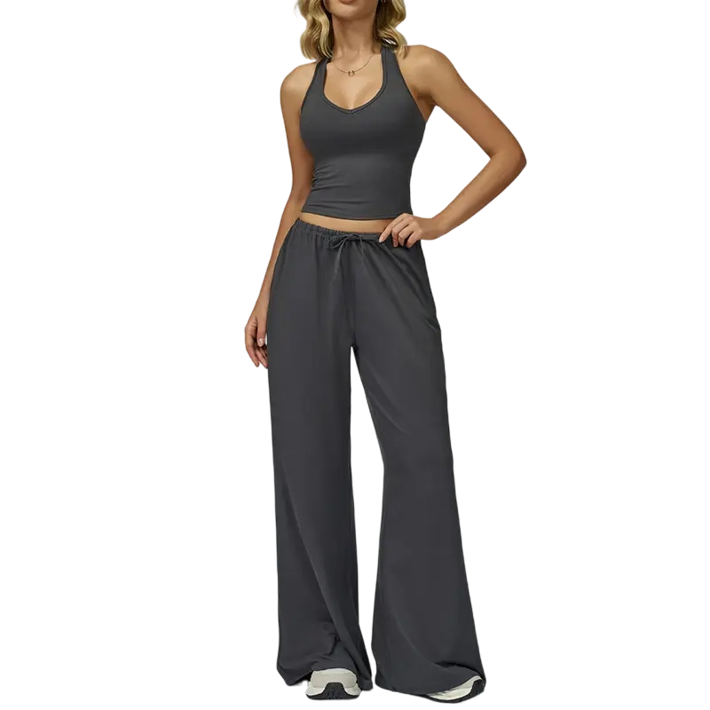 Mother's Day Gifts, Matching Sets Women 2 Piece Sets Summer Casual V Neck Top Wide Leg Pants Womens Holiday Travel Wear Fabric Breathable Summer Casual Clothing Sportswear Gym Sets Casual Loose Long Pant