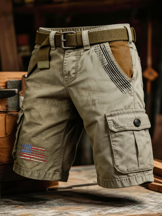Men's Retro Outdoor Washed & Distressed Multi-Pocket Functional Cargo Shorts