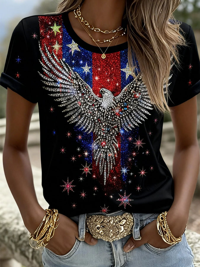 Women'S Casual American Independence Day 250Th Anniversary Founding Celebration Commemorative Print Round Neck Short Sleeved T-Shirt