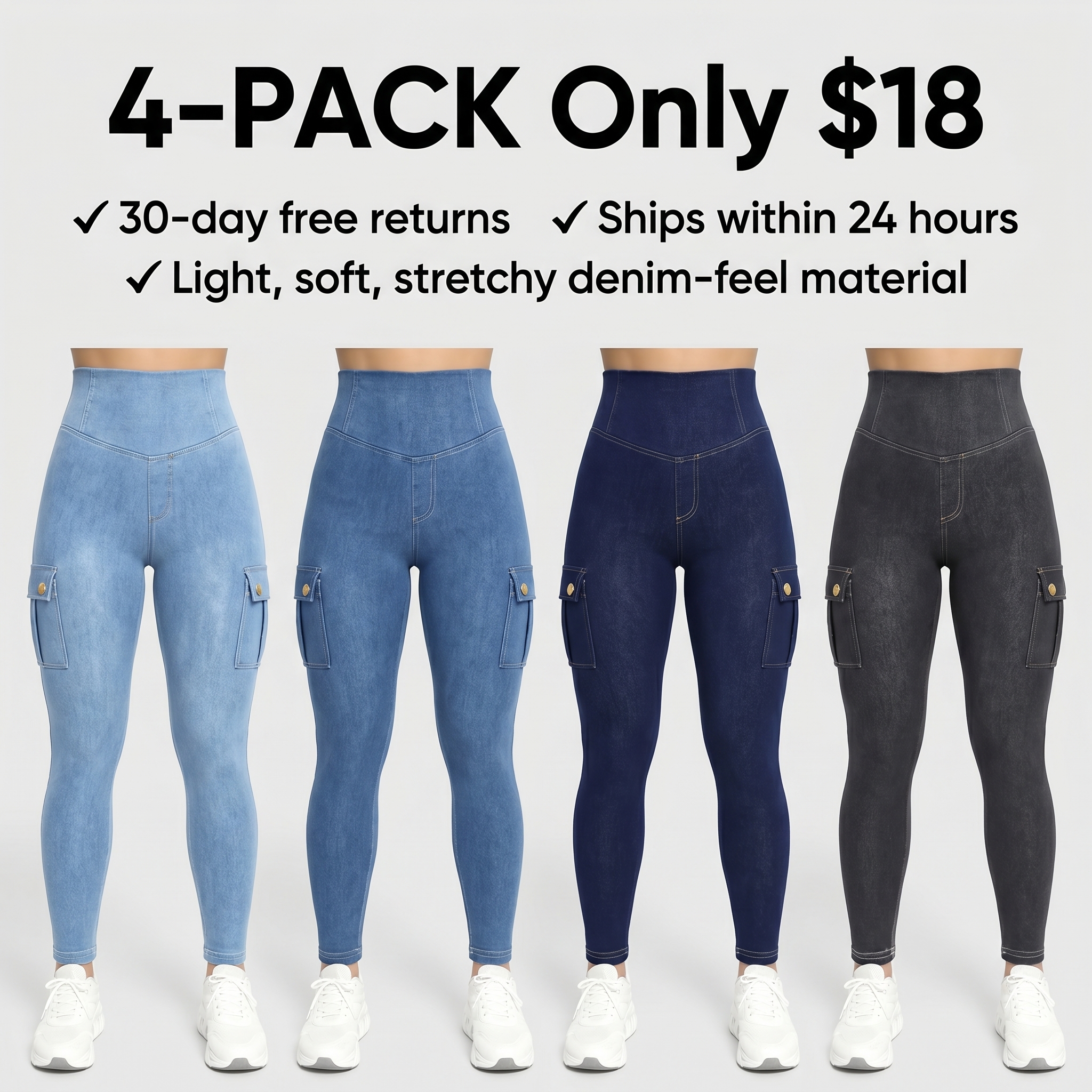 Women's Printed High-Waisted Leggings — Flap Pockets, Tummy Control & Shaping, Athletic Pants