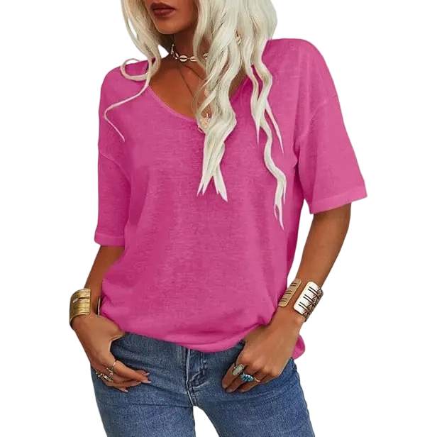 Women’s Soft V-Neck Casual Loose Fit T-Shirt