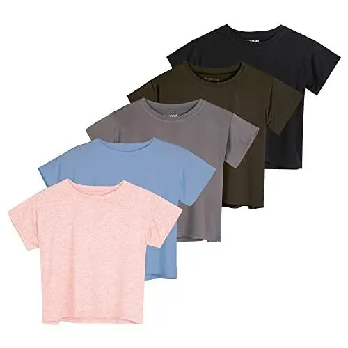 Women's Quick-Drying Cropped Top — Short-Sleeve, Crew Neck, Stretchy Athletic T-Shirt (Plus Sizes Available)