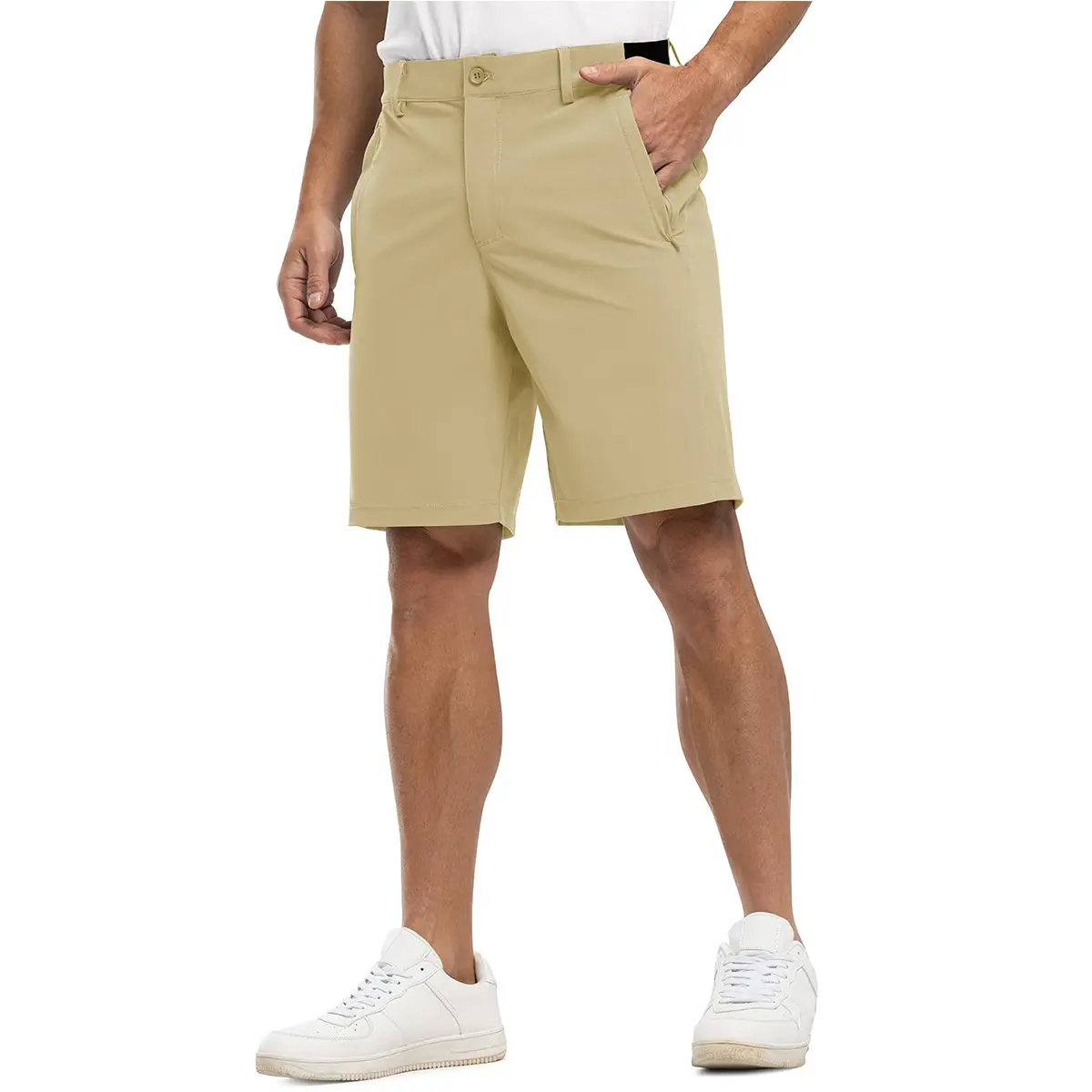 Men's 4-Way Stretch Shorts Quick Dry Casual Work Golf Pants Lightweight Breathable Zip Pockets Pants Summer Outdoor Bottoms