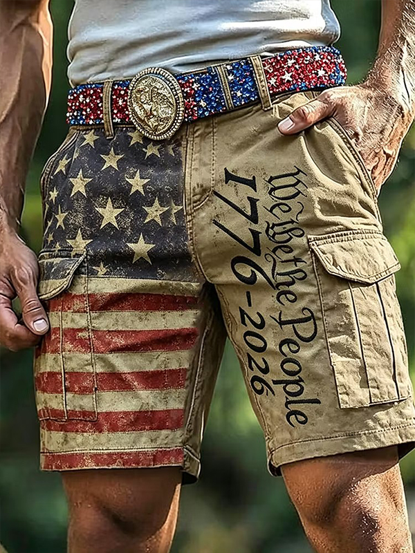 Men's Retro We The People Stars and Stripes Print Cargo Shorts