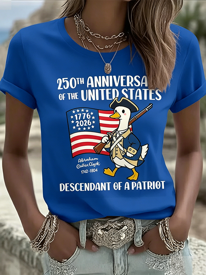 Ladies' Casual 250Th Anniversary Celebration Of The Founding Of The United States, Personalized Printed Round Neck T-Shirt