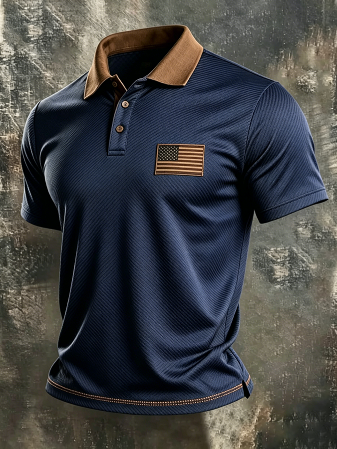 Men'S America Flag Print Casual Polo Shirt