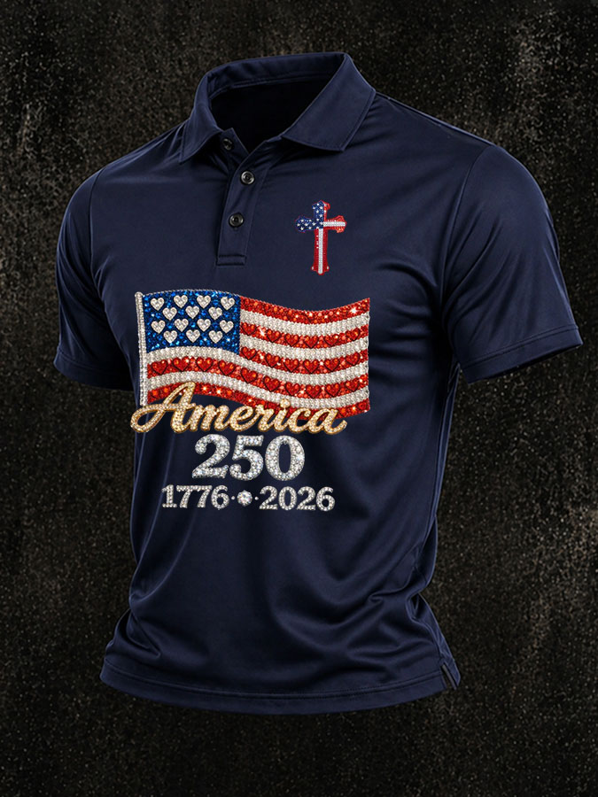 Men'S America Flag Print Casual Polo Shirt