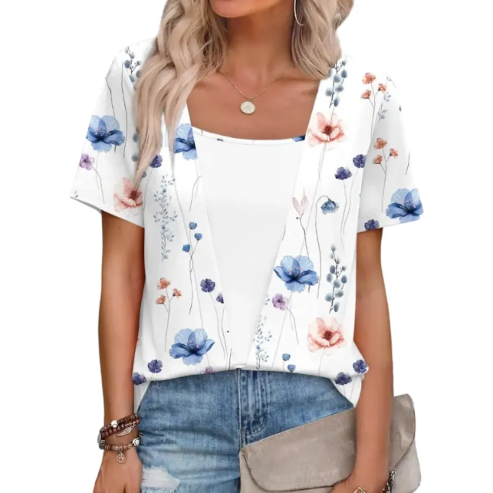 🔥8-PACK $24 - Women's 2-in-1 Short Sleeve Summer Casual Blouse