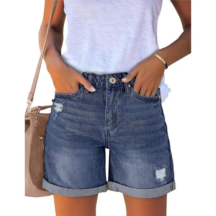 Women's High Rise Ripped Denim Shorts