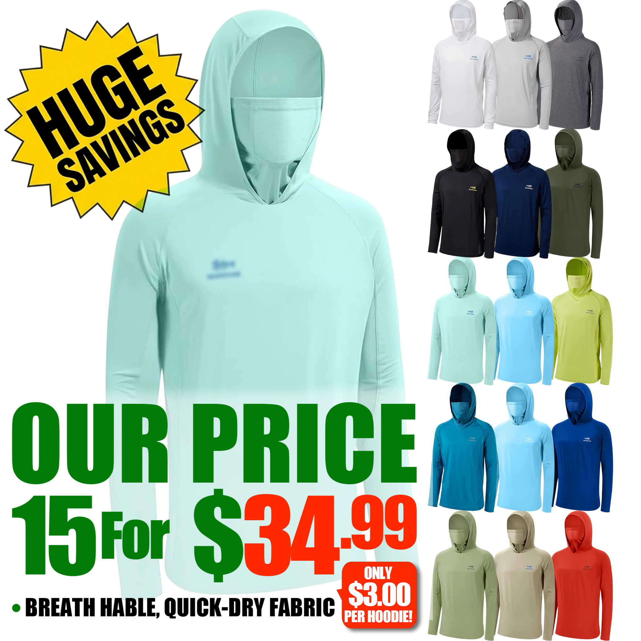 🔥 HOT SALE 📦 8-PACK DEAL ☀️☀️☀️UPF 50+ Men’s Long Sleeve Fishing Shirt with Mask UV Neck Gaiter Hoodie