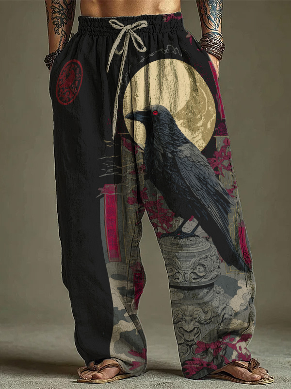 Men's A Raven With Glowing Red Eyes Print Casual Pants