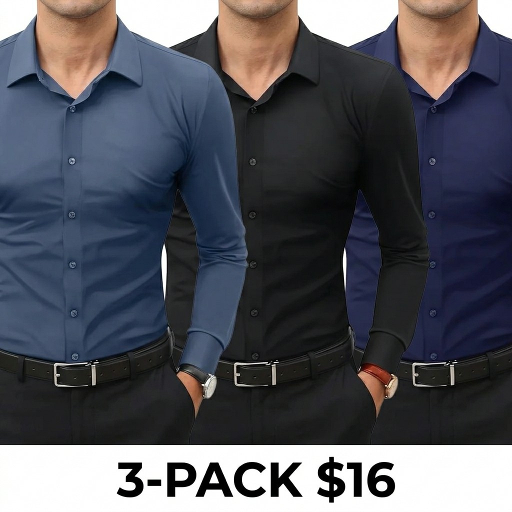 Men's 16-Way Stretch Slim Fit Dress Shirt – Breathable Quick Dry Long Sleeve Button Down, Wrinkle-Free Traveler Top