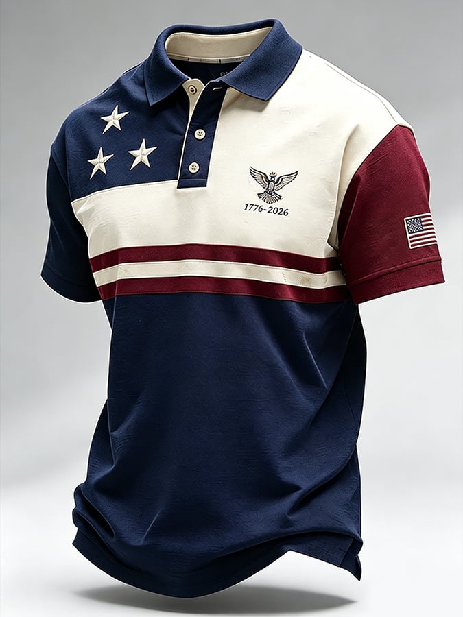 Men'S Casual Independence Day Print Polo Shirt