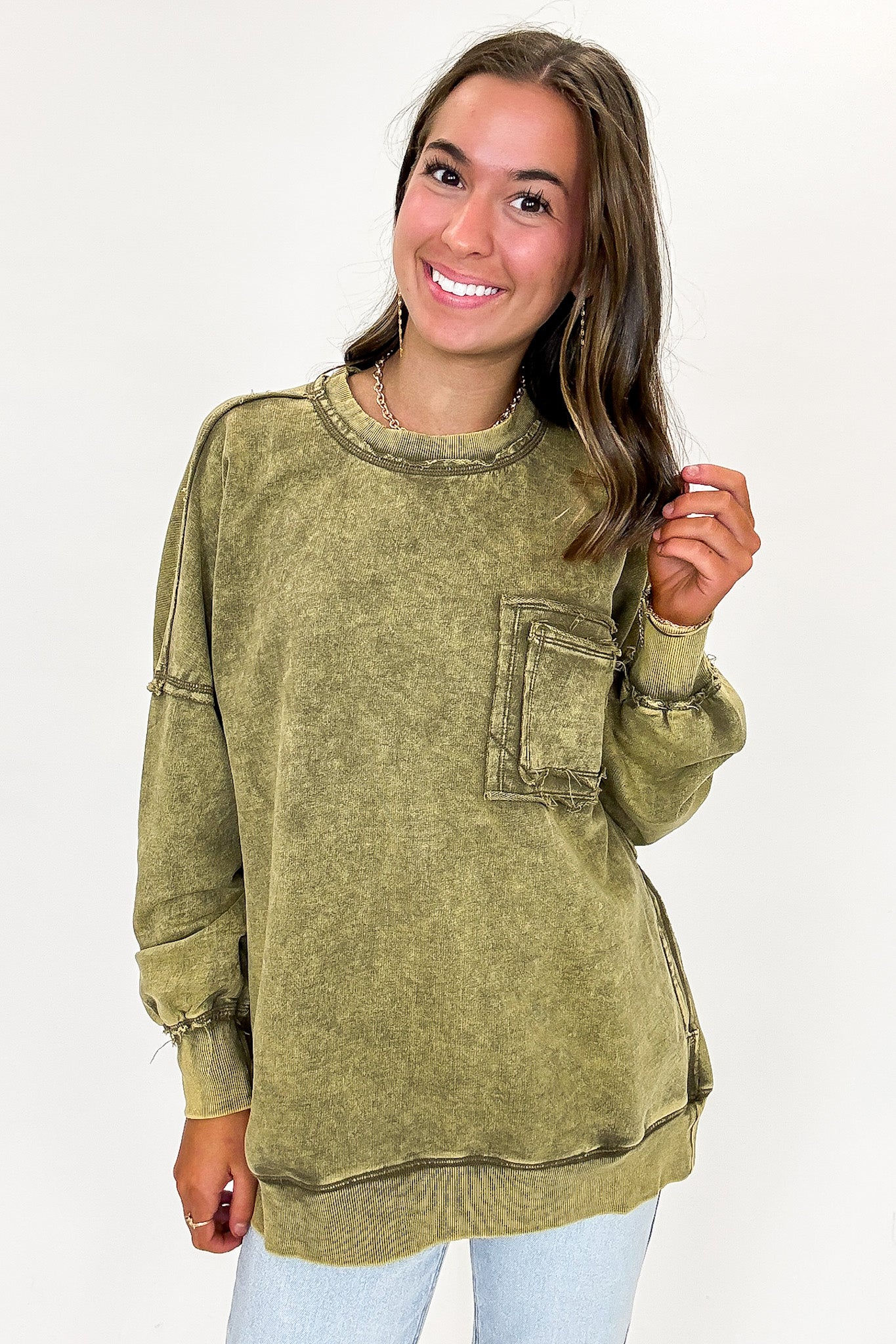 Vintage Acid Wash Raw Edge Pullover