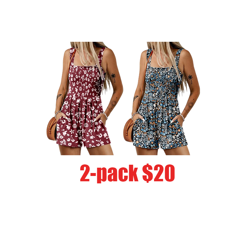 Women's Casual Loose Short Overalls – Sleeveless One Piece Jumpsuit with Pockets Floral Print Summer Outfit